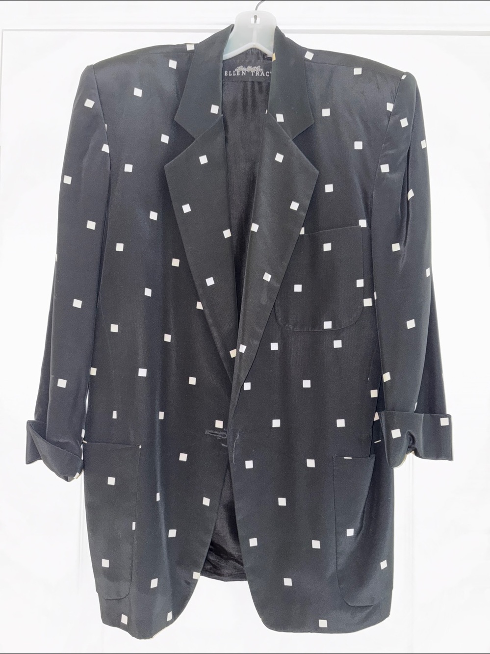 Ellen Tracy Black Blazer with Cream Square Print